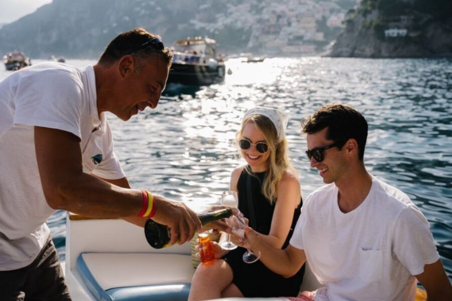 From Positano: Amalfi Coast Sunset Cruise - Group Tour - Praiano and Gavitella beach: cliff views in the first stretch