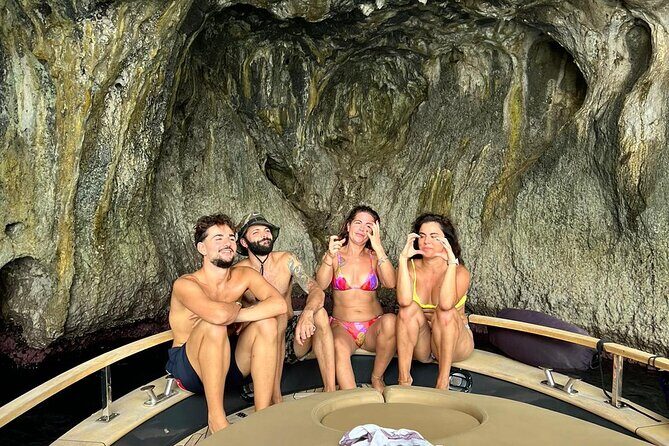 From Positano : Elite Capri Boat Day Free Bar, Brunch & City Walk - Punta Carena, Mermaid’s Rock, Sailors’ Cave, and Faraglioni close-ups